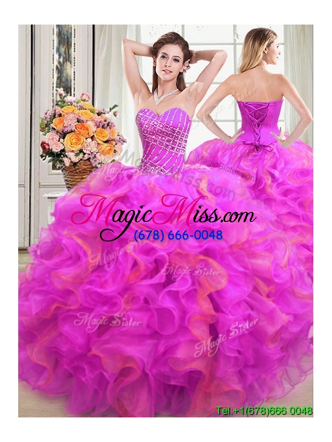 wholesale three for one sweetheart organza beaded and ruffled two tone detachable quinceanera dress
