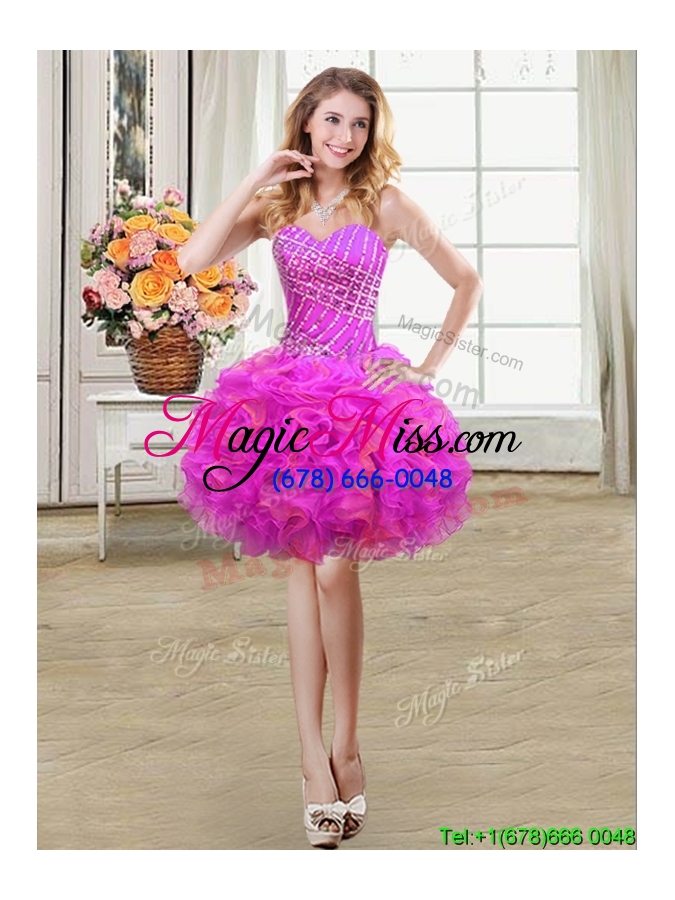 wholesale three for one sweetheart organza beaded and ruffled two tone detachable quinceanera dress