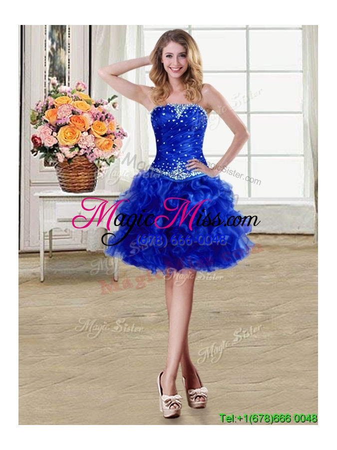 wholesale cheap strapless organza royal blue removable quinceanera dresses with ruffles and beading