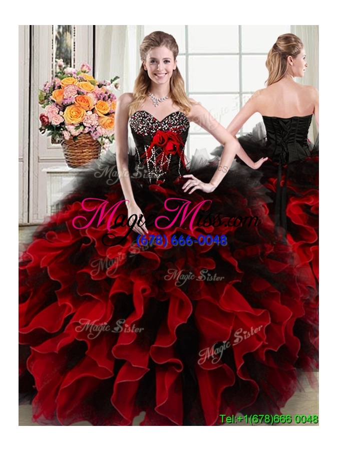 wholesale exquisite handcrafted flowers two tone detachable quinceanera dresses with beading and ruffles