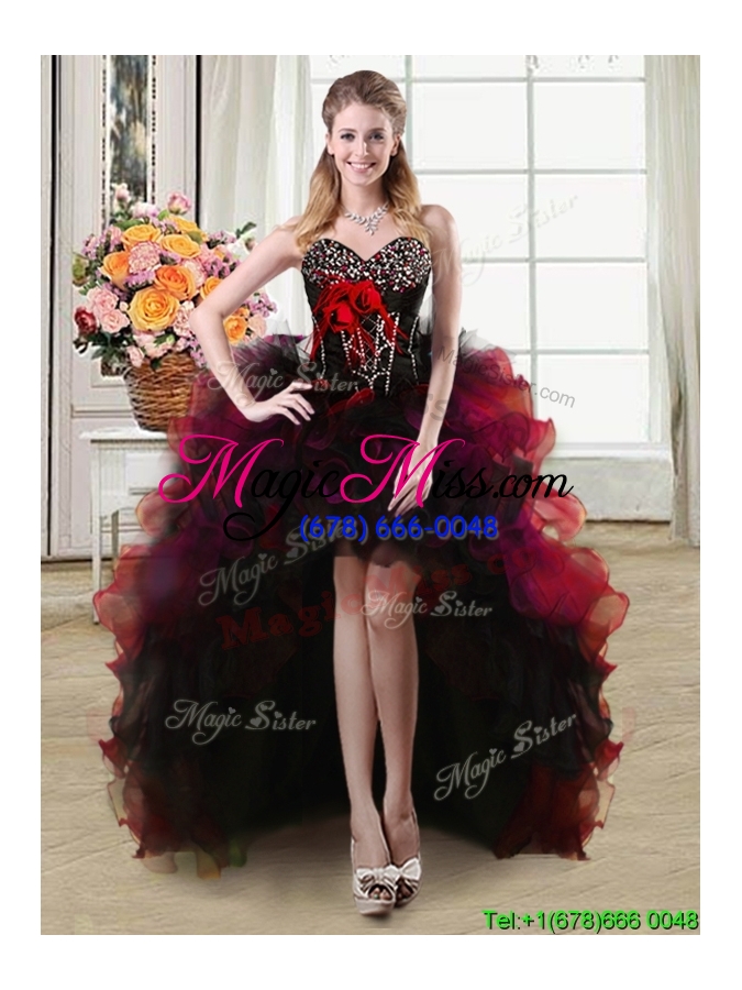 wholesale exquisite handcrafted flowers two tone detachable quinceanera dresses with beading and ruffles