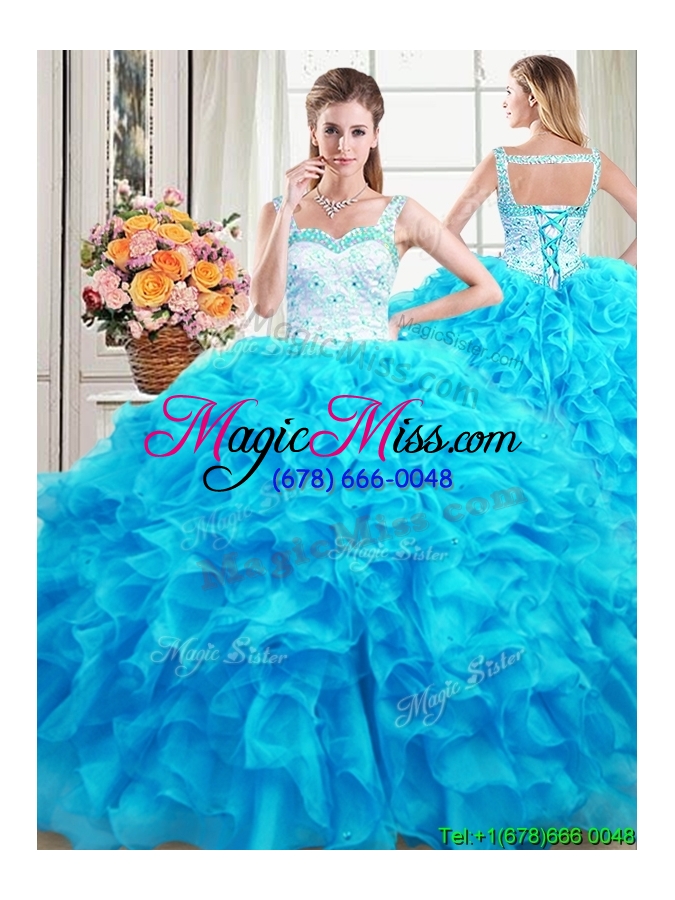 wholesale cheap ball gown straps ruffled laced bodice detachable quinceanera gowns in baby blue