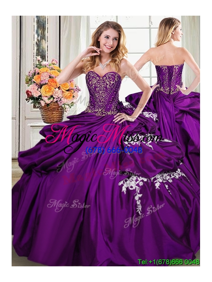 wholesale romantic bubble and applique purple detachable quinceanera dresses with beaded bodice