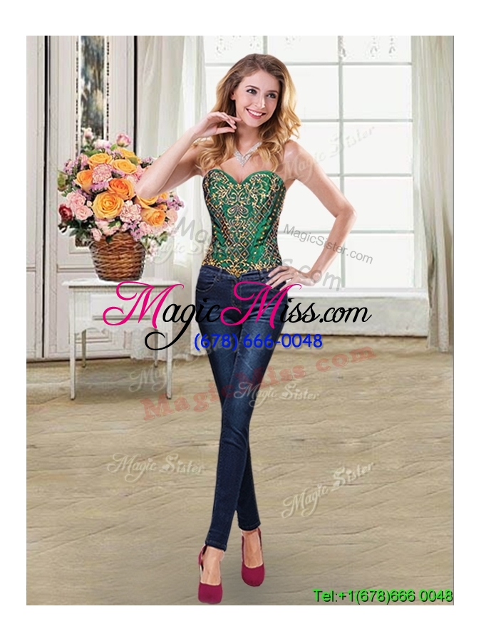 wholesale classical applique dark green removable quinceanera dresses with beading and pick ups