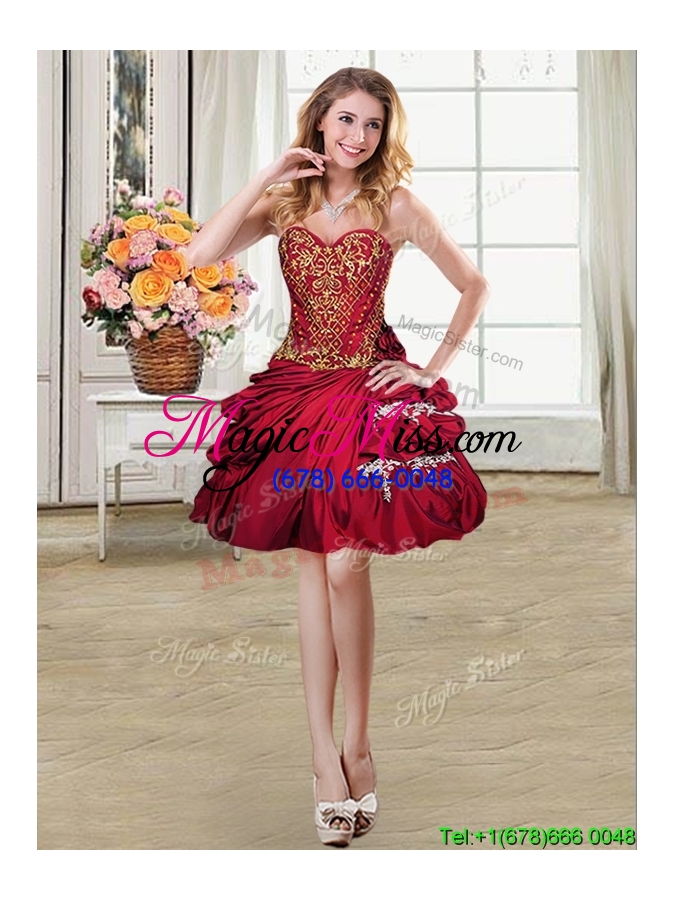 wholesale exclusive applique and bubble detachable sweet 15 dresses in wine red