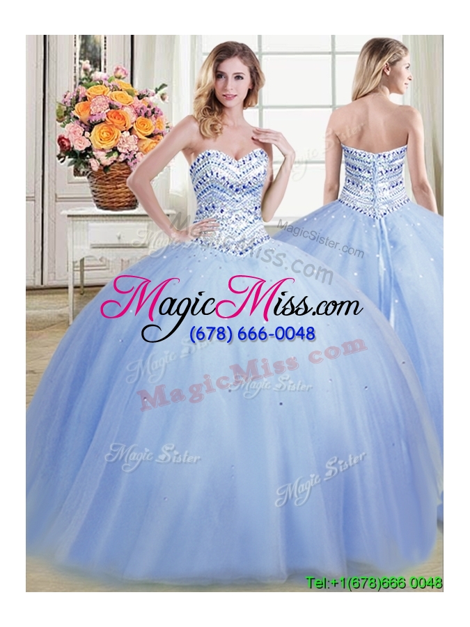 wholesale romantic ball gown beaded bodice removable quinceanera dresses in light blue