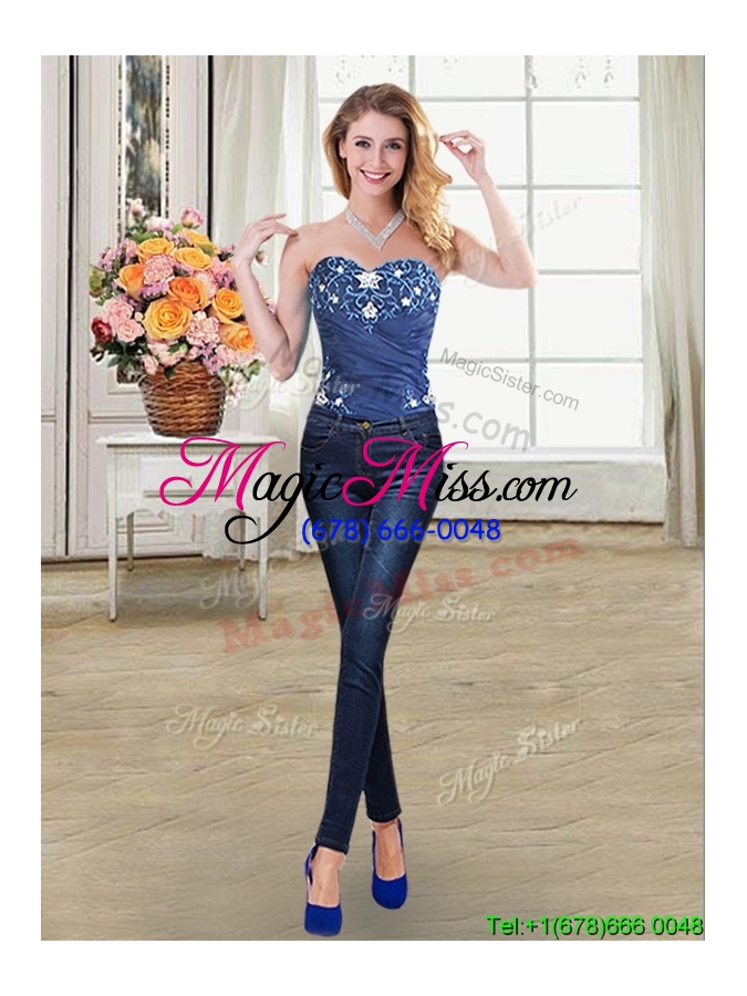 wholesale cheap applique and pick ups removable quinceanera gowns in navy blue