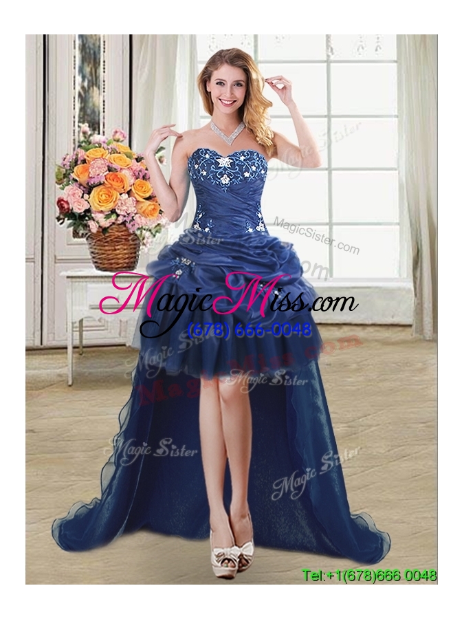 wholesale cheap applique and pick ups removable quinceanera gowns in navy blue