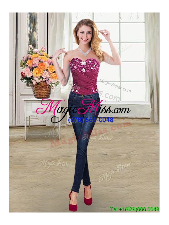 wholesale latest sweetheart burgundy removable quinceanera dresses with appliques and pick ups