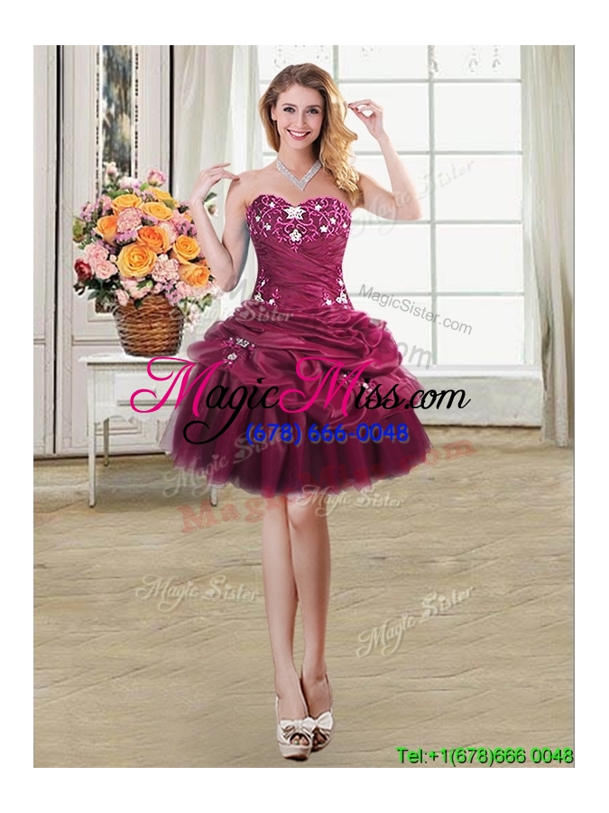 wholesale latest sweetheart burgundy removable quinceanera dresses with appliques and pick ups