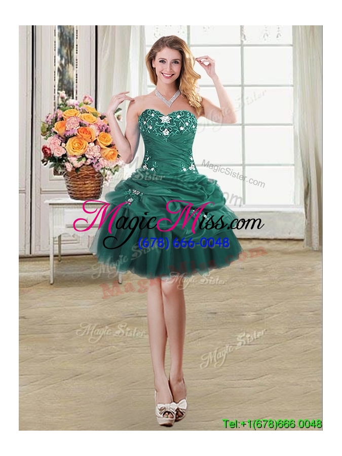 wholesale new arrivals big puffy dark green detachable quinceanera dresses with appliques