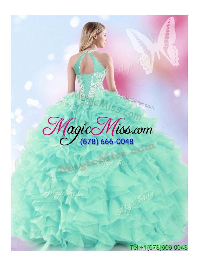 wholesale 2017 discount halter top beaded and ruffled quinceanera dress in apple green