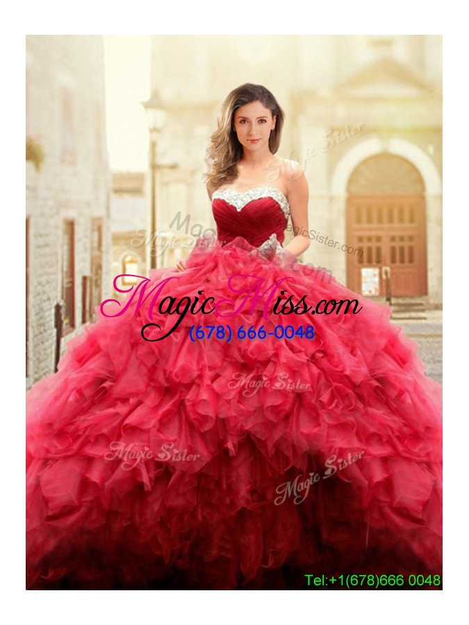 wholesale 2017 puffy skirt sweetheart beaded top and ruffled quinceanera gown in red