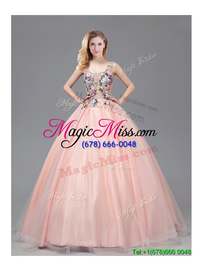 wholesale 2017 lovely see through criss cross quinceanera gown with applique decorated bodice