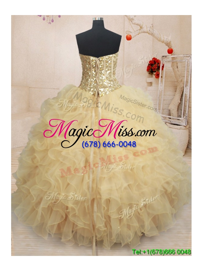 wholesale best sequined and ruffled decorated champagne sweet 16 dress in organza