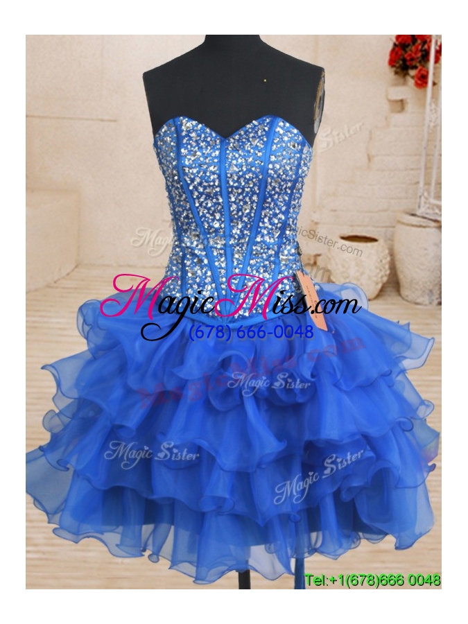 wholesale new style blue detachable quinceanera gowns with ruffled and beaded bodice