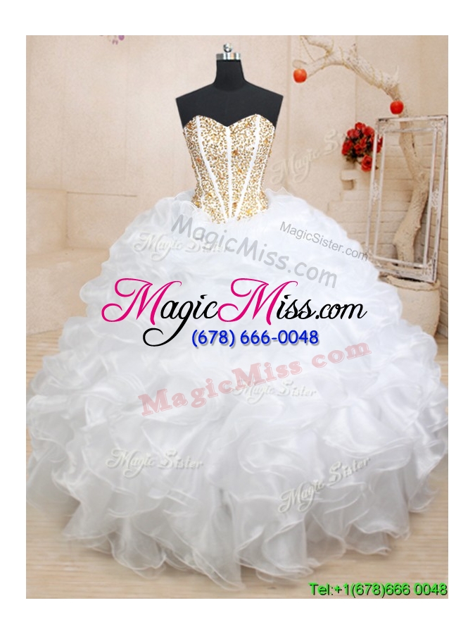 wholesale top seller visible boning beaded and ruffled detachable quinceanera dress in organza