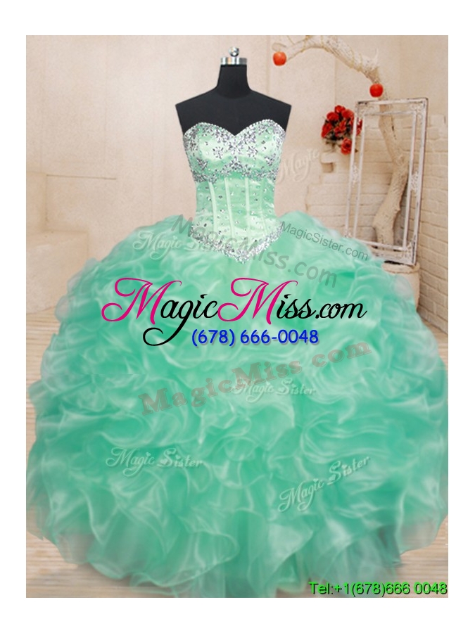 wholesale best selling beaded and ruffled organza quinceanera dress in apple green