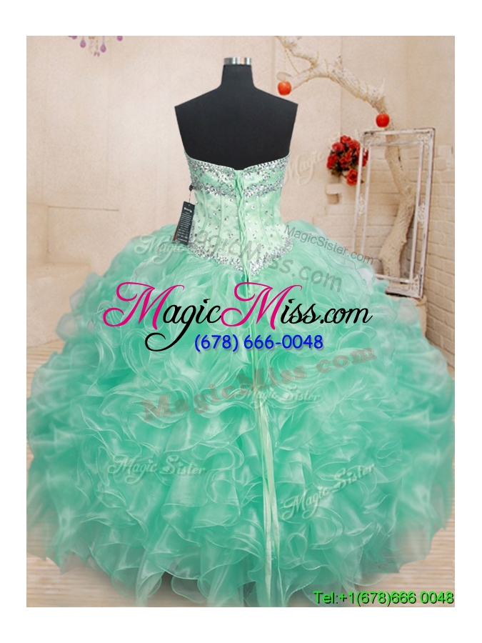 wholesale best selling beaded and ruffled organza quinceanera dress in apple green