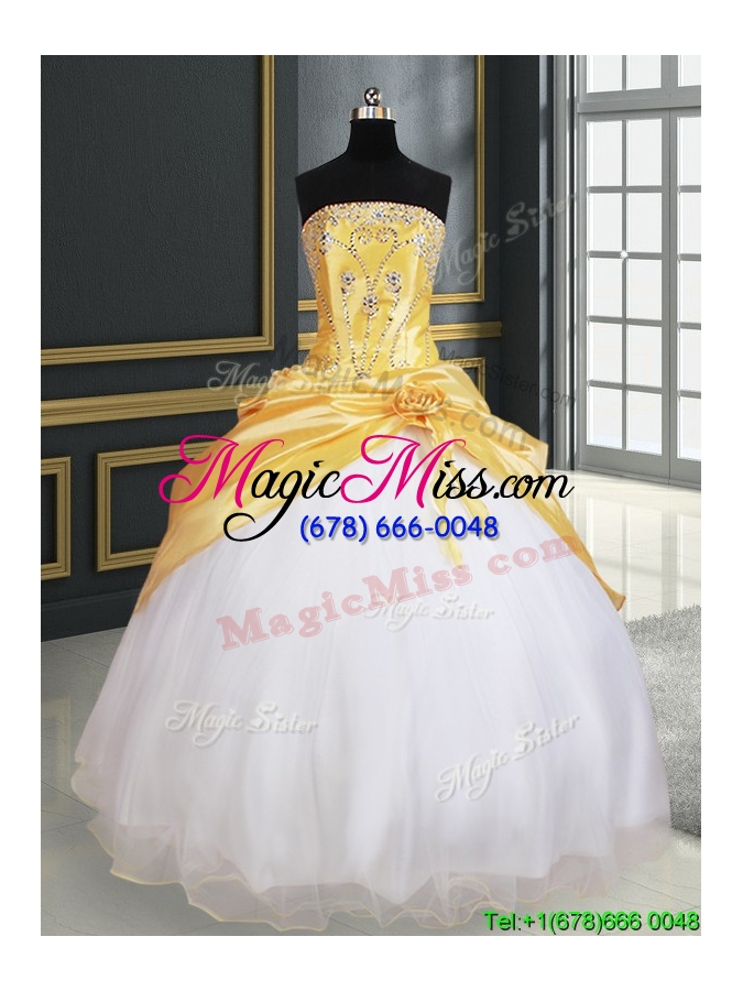 wholesale new arrivals handcrafted flower yellow and white quinceanera dress in organza and taffeta