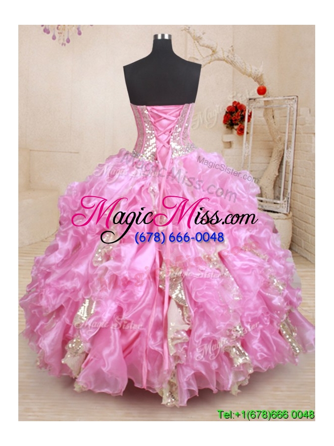 wholesale luxurious visible boning beaded and ruffled quinceanera dress in organza and sequins