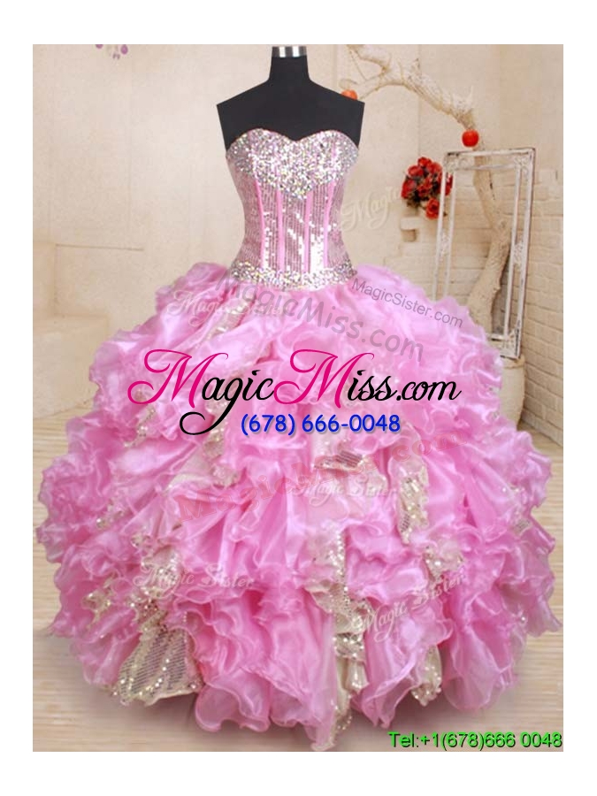 wholesale luxurious visible boning beaded and ruffled quinceanera dress in organza and sequins