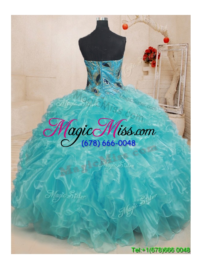 wholesale elegant big puffy beaded top and ruffled organza quinceanera dress with embroidery  260.86