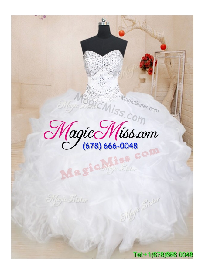wholesale classical puffy skirt beaded and ruffled white sweet 16 dress in organza