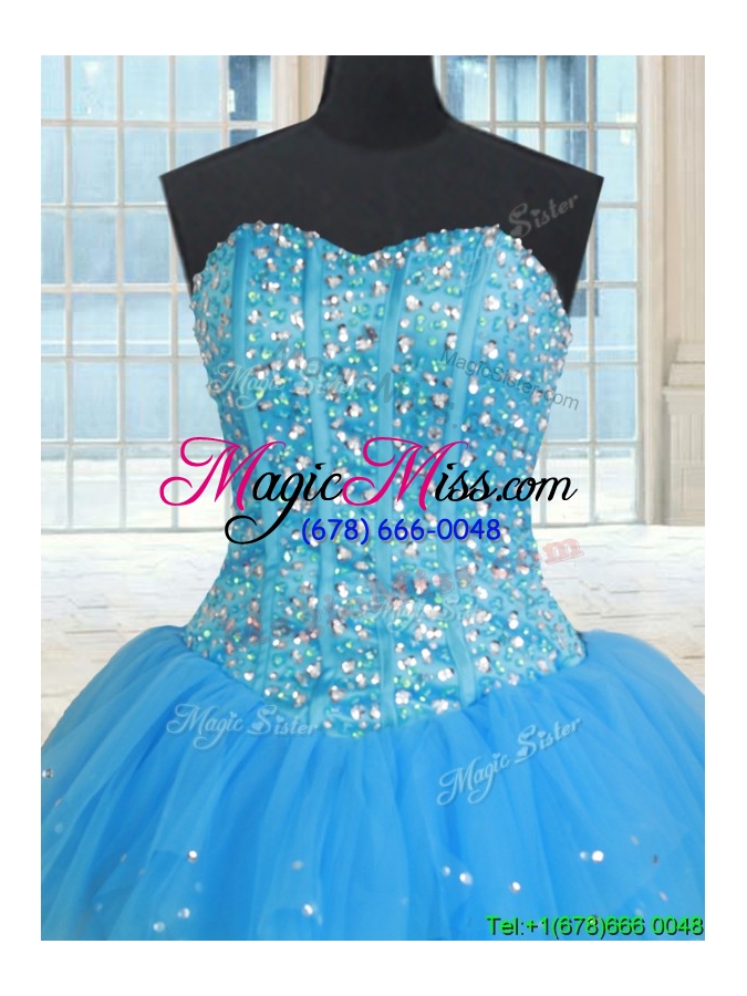 wholesale popular visible boning beaded bodice and ruffled multi color quinceanera dress
