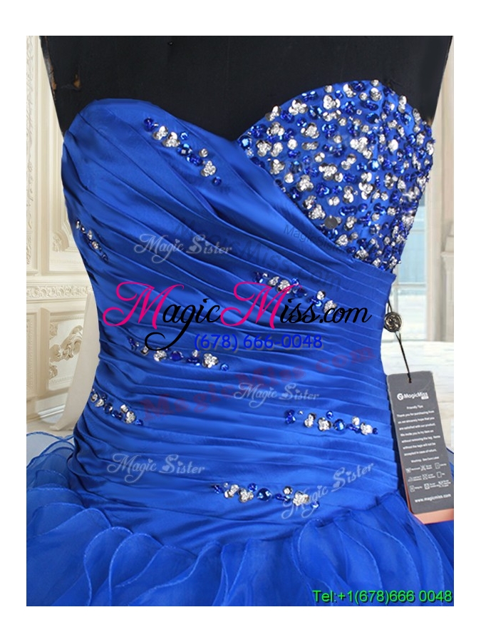 wholesale lovely ruffled and beaded organza quinceanera dress in royal blue