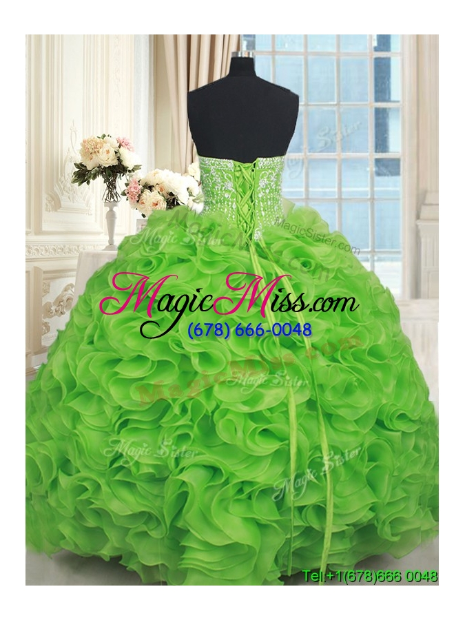 wholesale beautiful really puffy ruffled and beaded quinceanera gown in spring green