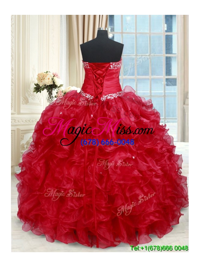 wholesale new style sweetheart organza red quinceanera dress with ruffles and beading