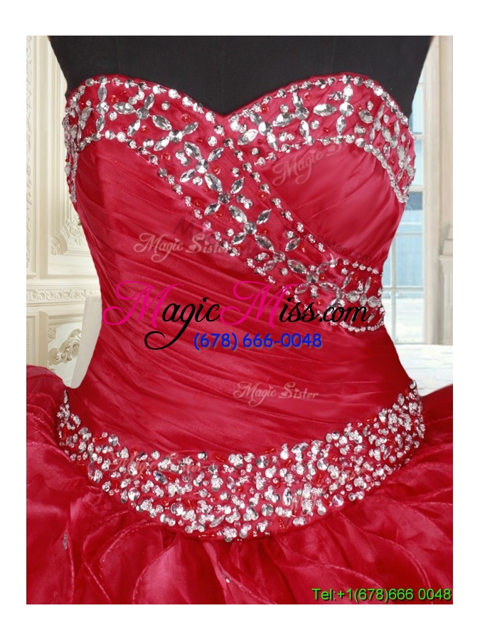 wholesale new style sweetheart organza red quinceanera dress with ruffles and beading