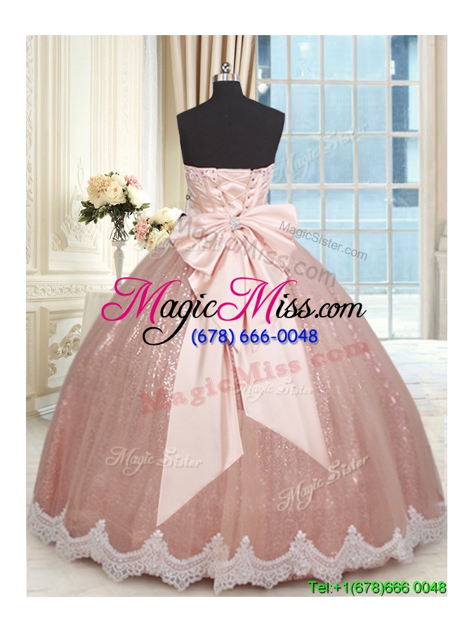 wholesale romantic beaded laced and bowknot quinceanera dress in tulle and sequins