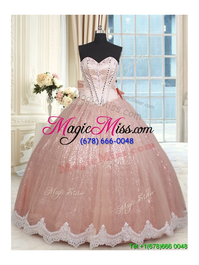 wholesale romantic beaded laced and bowknot quinceanera dress in tulle and sequins