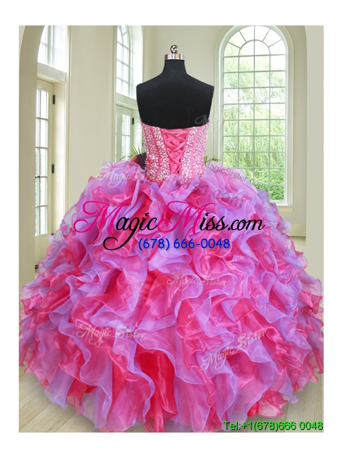 wholesale luxurious visible boning beaded bodice and ruffled two tone quinceanera dress
