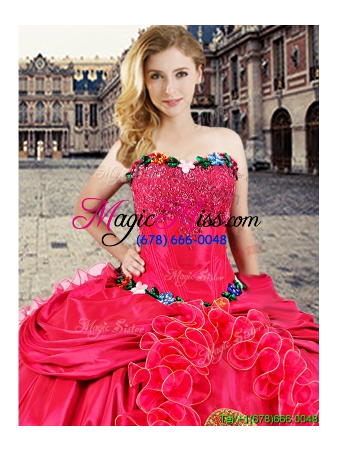 wholesale new style coral red sweet 16 dress with appliques and ruffles