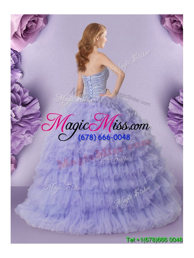 wholesale luxurious beaded bodice and ruffled layers strapless quinceanera dress in lavender