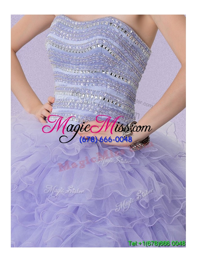 wholesale luxurious beaded bodice and ruffled layers strapless quinceanera dress in lavender
