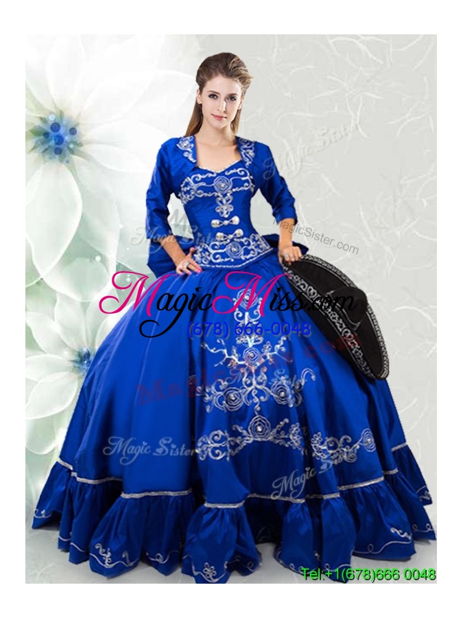 wholesale lovely embroideried and bowknot taffeta quinceanera dress in royal blue