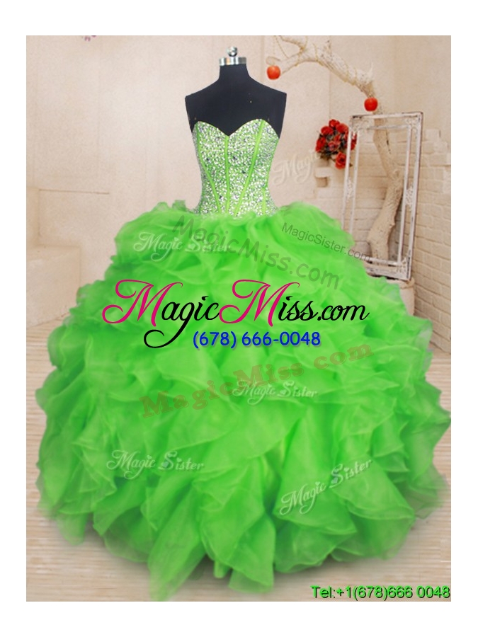 wholesale pretty visible boning beaded bodice organza quinceanera dress in spring green