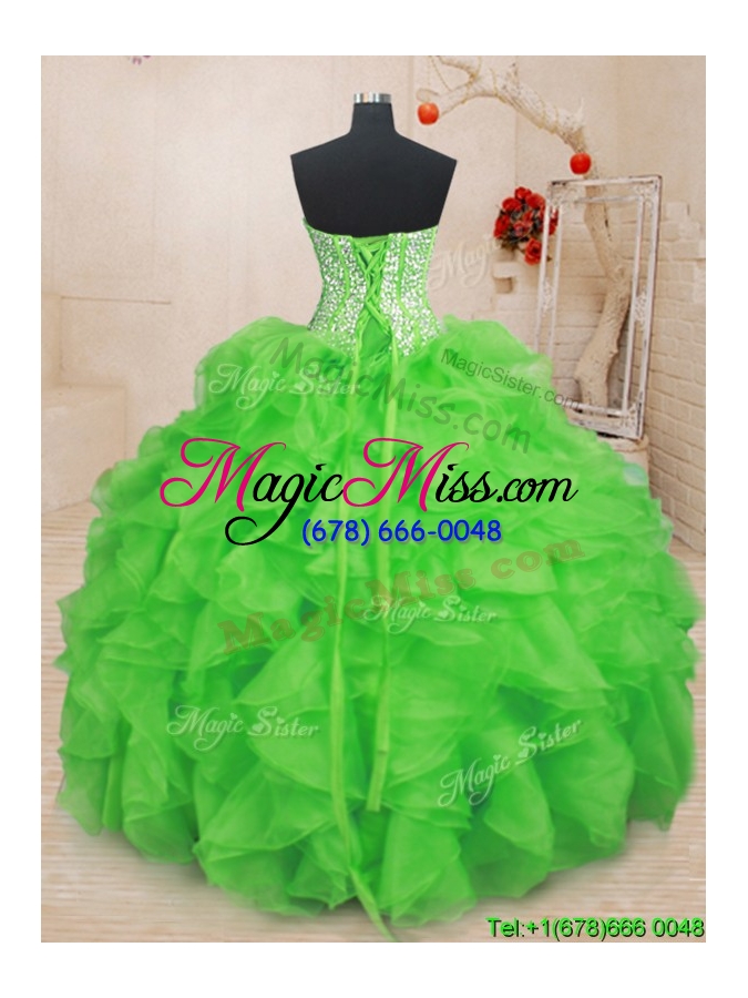 wholesale pretty visible boning beaded bodice organza quinceanera dress in spring green