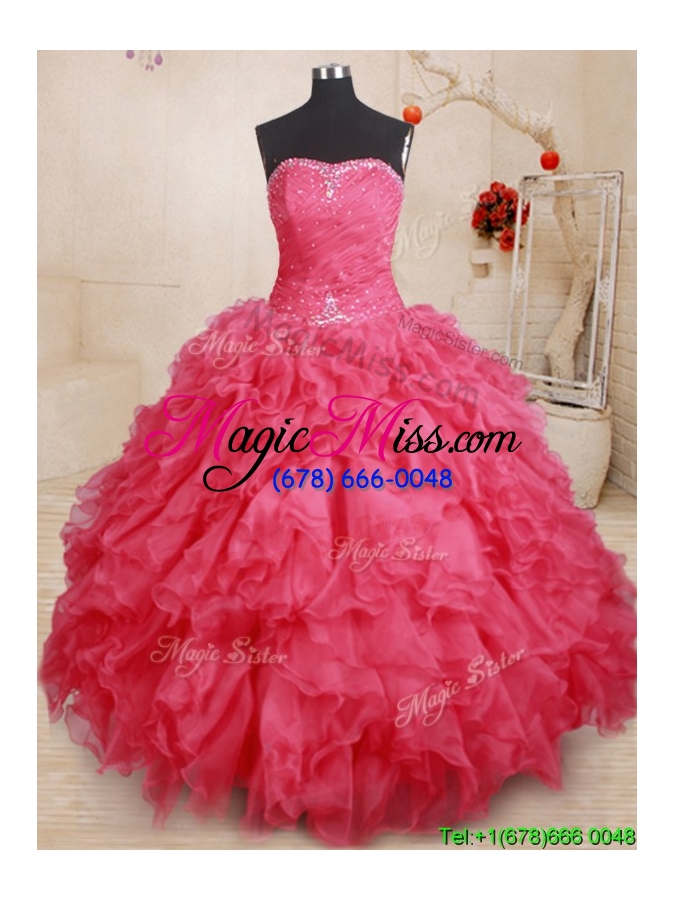 wholesale 2017 exclusive coral red organza quinceanera dress with beading and ruffles