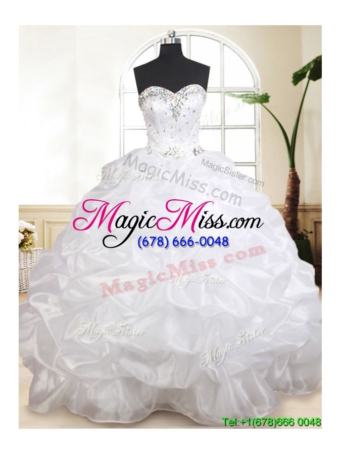 wholesale gorgeous puffy skirt sweetheart white quinceanera dress with beading and pick ups