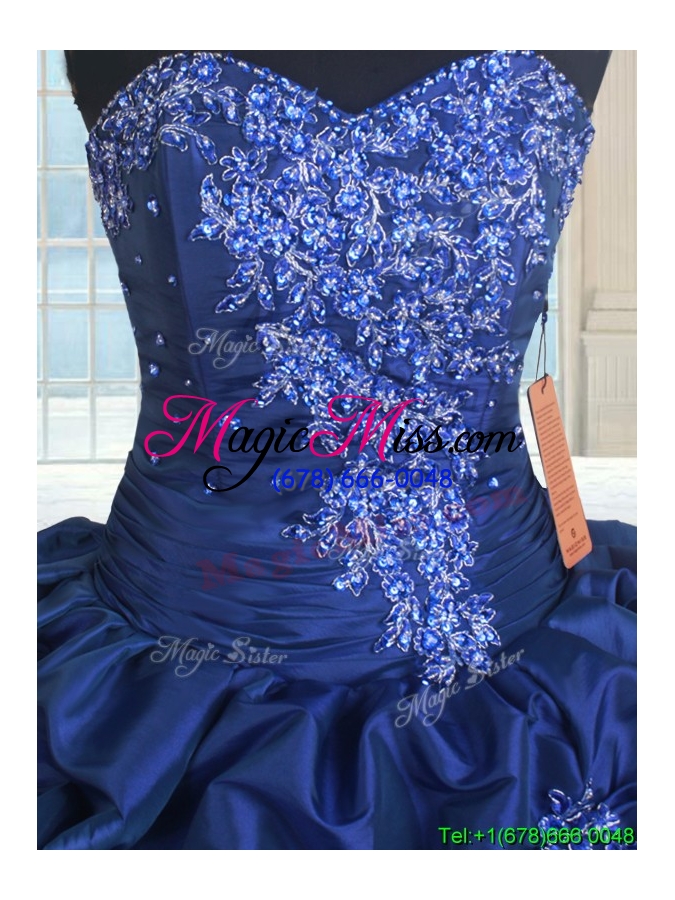wholesale pretty ball gown sweetheart navy blue taffeta quinceanera dress with beading and bubbles
