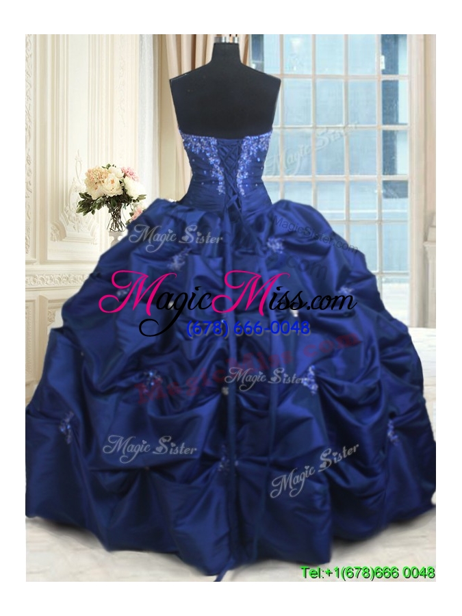 wholesale pretty ball gown sweetheart navy blue taffeta quinceanera dress with beading and bubbles