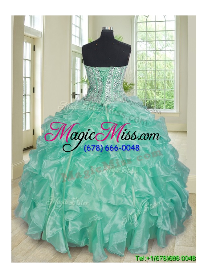 wholesale elegant two piece visible boning apple green quinceanera dress with beaded bodice and ruffles