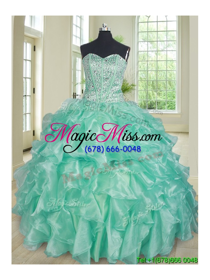 wholesale elegant two piece visible boning apple green quinceanera dress with beaded bodice and ruffles