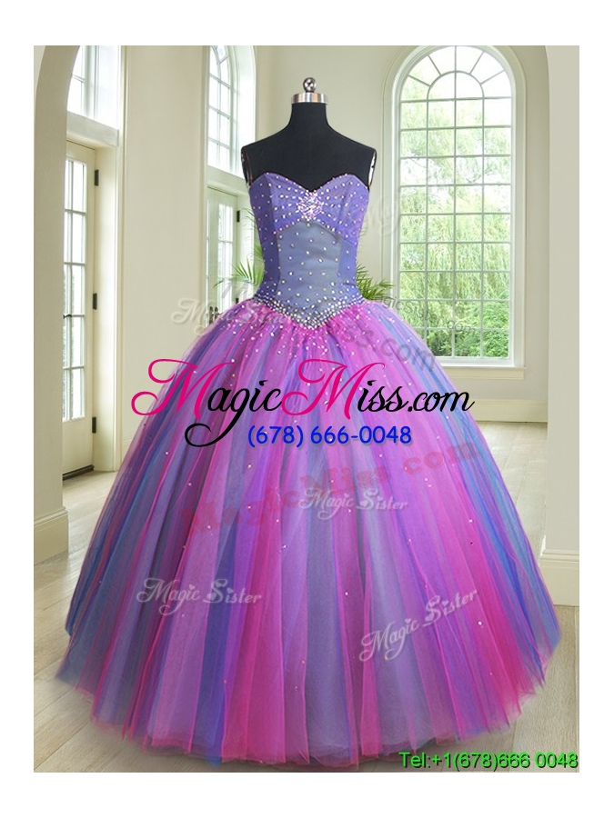 wholesale 2017 lovely beaded rainbow colored detachable quinceanera dress in tulle