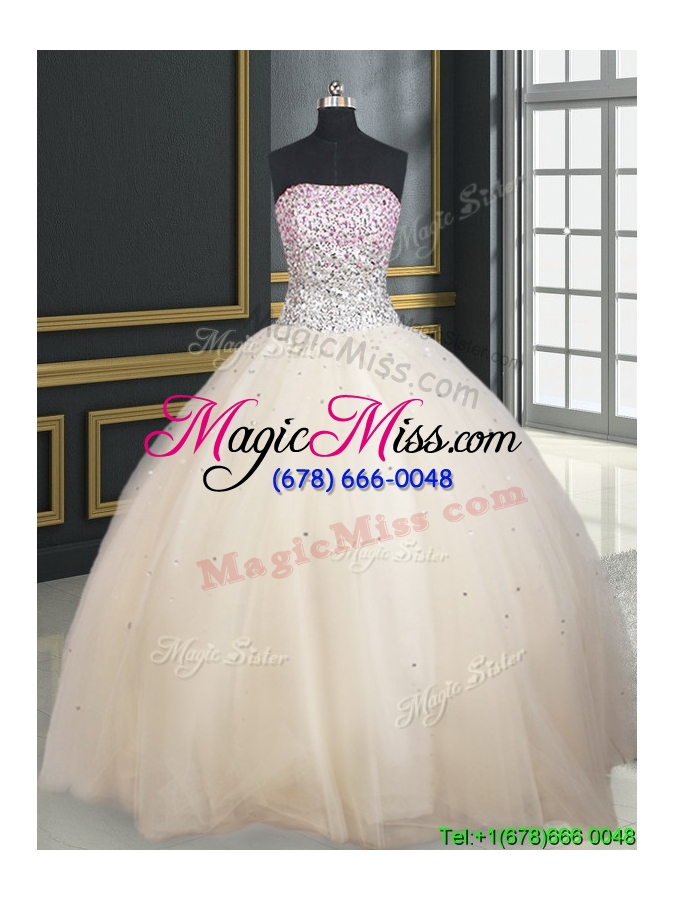 wholesale perfect puffy skirt beaded bodice strapless champagne quinceanera dress in tulle
